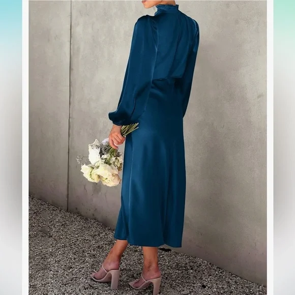 Satin Blouson Midi Dress - Picture 4 of 12